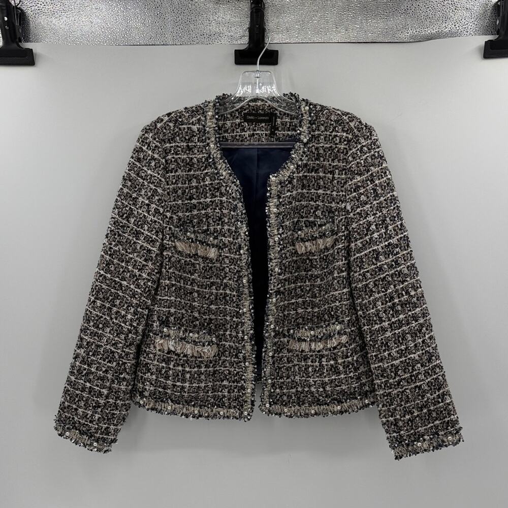 Stella + Lorenzo Women's Open Front Tweed Blazer - Blue Multi - Medium